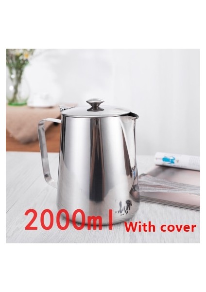 Kapaklı 2000 ml Yrp Paslanmaz Çelik Süt Köpürtücü Sürahiler Espresso Kahve Kupaları Barista Araçları Cappuccino Bardak Zanaat Latte Pot Mutfak Aksesuarları (Yurt Dışından)