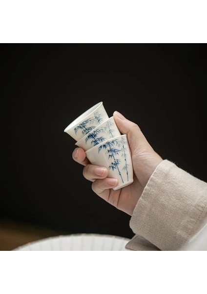 Çay Fincanı 50 ml 2 Adet/grup El Boyalı Bambu Beyaz Çin Bardak Seramik Güzel Çay Bardağı Seti Teaware Kupalar Çay Töreni Çay Fincanı (Yurt Dışından)