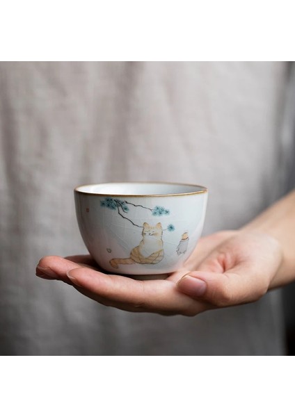Stil G 150 ml Luwu Büyük Kapasiteli Seramik Çay Fincanı Sevimli Kedi Porselen Çay Bardağı Çin Kung Fu Fincan (Yurt Dışından) fiyatları