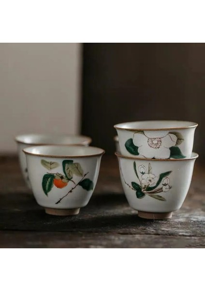 A4 6.7x5 cm 65 ml Butik Ru Fırın Seramik Çay Fincanı Seyahat Meditasyon Fincan El Boyalı Çiçek Desen Çay Kase Pu'er Master Fincan Çay Seti Aksesuarları (Yurt Dışından) modelleri