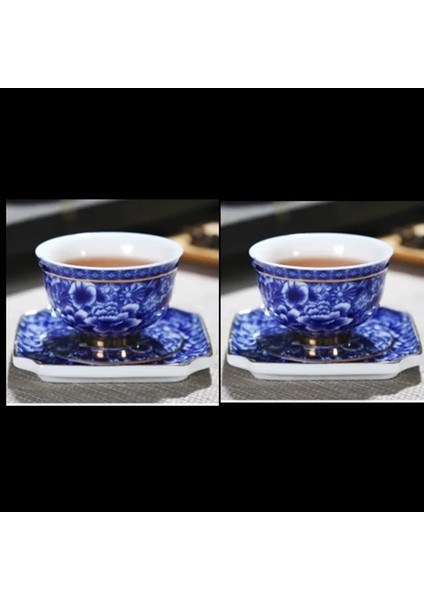 Ab Mavi ve Beyaz Çiçek Çay Fincan Tabağı ile Porselen Çay Kase Jingdezhen Seramik Kung Fu Çay Fincanı Kahve Bira Şarap Kupası (Yurt Dışından)