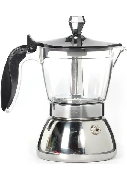 200 ml 4/6 Bardak Mocha Indüksiyon Soba Espresso Makinesi Şeffaf Espresso Moka Pot Makinesi Indüksiyon Ocak Gaz Isıtma Için Başvurun (Yurt Dışından)