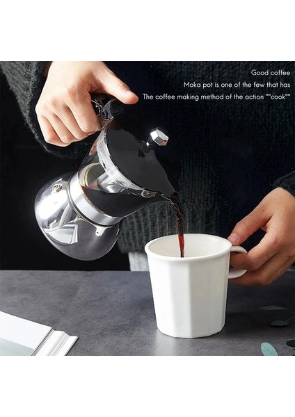 200 ml 4/6 Bardak Mocha Indüksiyon Soba Espresso Makinesi Şeffaf Espresso Moka Pot Makinesi Indüksiyon Ocak Gaz Isıtma Için Başvurun (Yurt Dışından) modelleri
