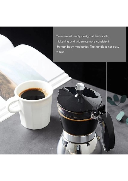 200 ml 4/6 Bardak Mocha Indüksiyon Soba Espresso Makinesi Şeffaf Espresso Moka Pot Makinesi Indüksiyon Ocak Gaz Isıtma Için Başvurun (Yurt Dışından) fırsatları