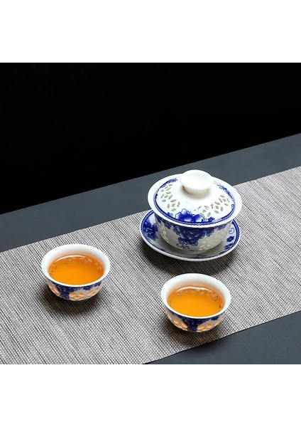 03 Zarif Mavi-Beyaz Seramik Gaiwan Çay Seti, 1 Pot 2 Fincan Benzersiz Gai Wan Çay Bardağı Porselen Çin Kung Fu Çay Seti (Yurt Dışından) fiyatları