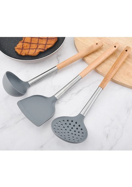 Spatula Mutfak Eşyası Yapışmaz Ahşap Saplı Çorba Kepçesi Kızartma Spatula Oluklu Kaşık Silikon Pişirme Mutfak Eşyaları (Yurt Dışından) fiyatları