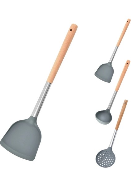 Spatula Mutfak Eşyası Yapışmaz Ahşap Saplı Çorba Kepçesi Kızartma Spatula Oluklu Kaşık Silikon Pişirme Mutfak Eşyaları (Yurt Dışından) modelleri