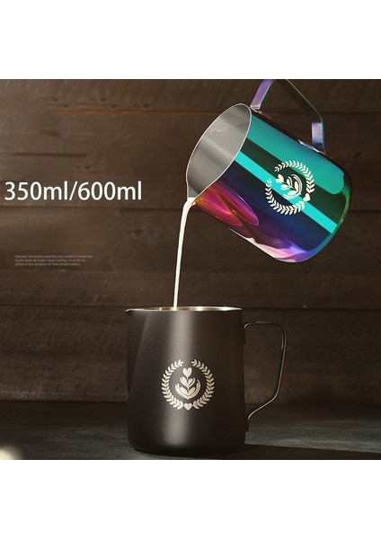 Siyah-A 350ML 350ML/600ML Paslanmaz Çelik Espresso Çekme Çiçek Fincan Süt Köpüğü Pot Süt Köpüğü Bardak Ölçekli Kahve Buhar Pot Kahve Aletleri (Yurt Dışından) fırsatları