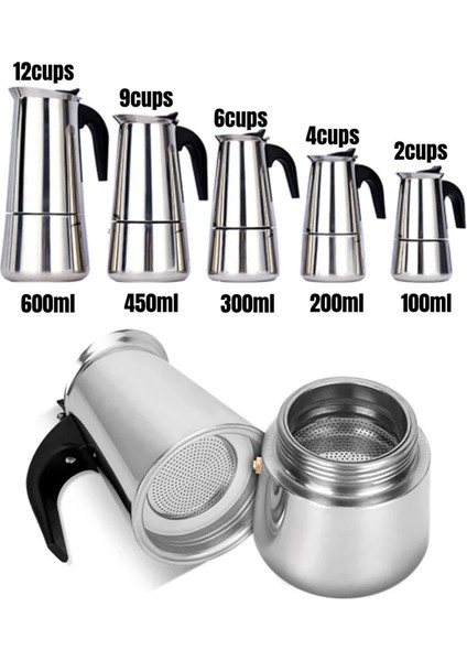 12 Bardak 600 ml S 2/4/6/9/12 Bardak Moka Pot Kahve Makinesi Pot Espresso Latte Soba Üstü Filtre Kahve Makinesi 100 ML/200 ML/300 ML/450 ML/600 ml Cezve (Yurt Dışından)