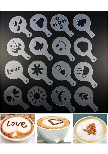 Gümüş 2x Paslanmaz Çelik Cafe Köpük Sprey Şablon Barista Şablonlar Dekorasyon Aracı Çelenk Kalıp Kahve Baskı Çiçek Modeli (Yurt Dışından)