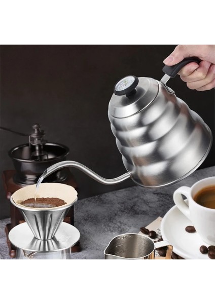 Termometre ile 1.2l 1l/1.2l Damla Su Isıtıcısı Termometre Kahve Üzerine Dökün Moka Pot Espresso Çay Gooseneck Su Isıtıcısı Kahve Aksesuarları Barista Araçları (Yurt Dışından)