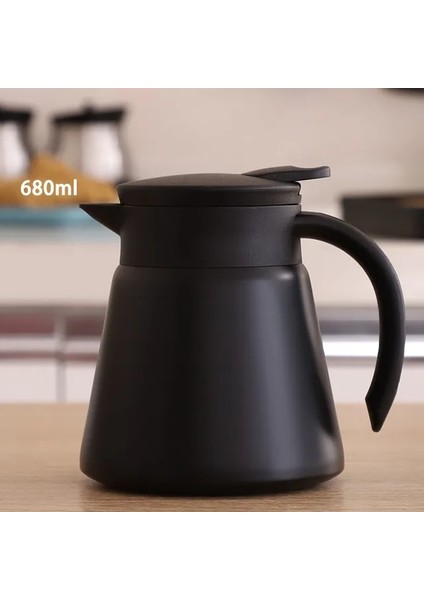 BLACK-680ML 304 Paslanmaz Çelik Cezve Yalıtım Su Isıtıcısı Çift Katmanlı Yalıtım Pot Cezve 360 Derece Baş Aşağı Sızıntı Olmadan (Yurt Dışından)