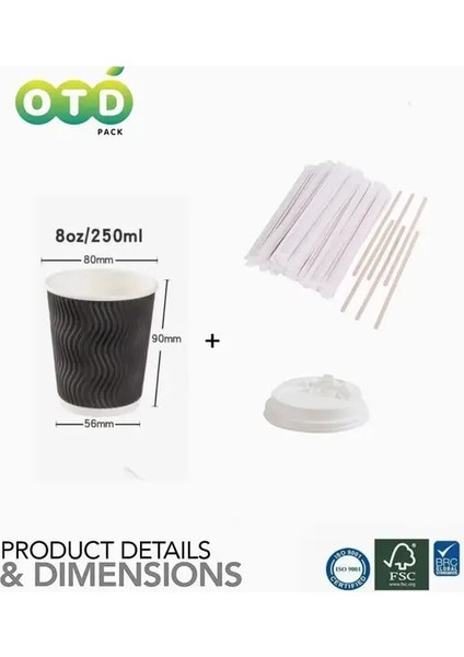 8 Oz Kombo Set 20 Adet Siyah Dalgalı Çift Duvarlı Kağıt Bardaklar, Tek Kullanımlık Kahve Fincanları, Noel Partisi ve Günlük Için Kağıt Bardaklar [kapaklar Isteğe Bağlıdır] (Yurt Dışından)