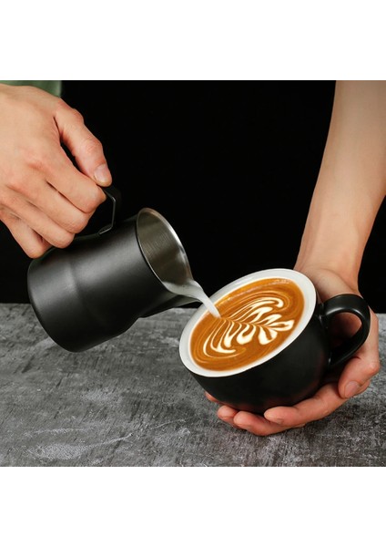 Mat Siyah 500ML Paslanmaz Çelik Süt Sürahisi Köpürtme Sürahisi Süt 350ML Espresso Makinesi Cappuccino Latte Art Köpüklendirme Sürahisi Barista Süt Sürahisi Bardak (Yurt Dışından) fırsatları