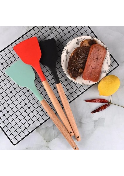 Açık Yeşil Yapışmaz Silikon Pişirme Spatula Uzun Ahşap Saplı Turner Esnek Mutfak Yumurta Balık Kızartma Küreği Ev Mutfak Eşyaları (Yurt Dışından) fiyatları