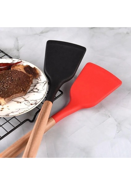 Açık Yeşil Yapışmaz Silikon Pişirme Spatula Uzun Ahşap Saplı Turner Esnek Mutfak Yumurta Balık Kızartma Küreği Ev Mutfak Eşyaları (Yurt Dışından) fırsatları