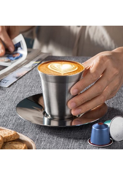 Gümüş 80 ml Çift Duvar Yalıtımlı Paslanmaz Çelik Espresso Bardağı Kapsül Kahve Kupa Metal Içme Demitasse Bardak Ev Için Kapalı Veya Açık (Yurt Dışından) fırsatları