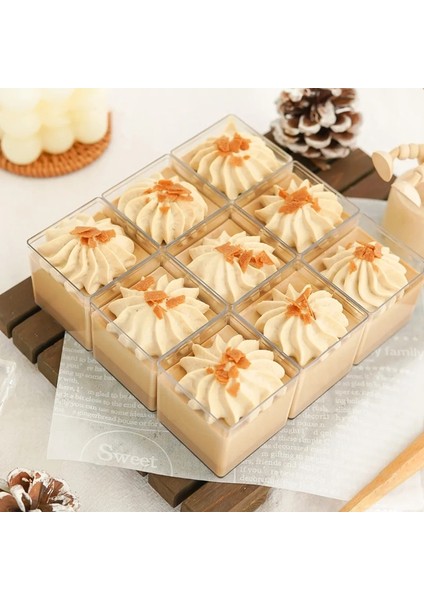 Stil 5 20 Adet 20 Adet Mousse Kek Kare Tatlı Masa Eğik Puding Jöle Tiramisu Kepeği Fincan Tek Kullanımlık Plastik Bardak (Yurt Dışından)