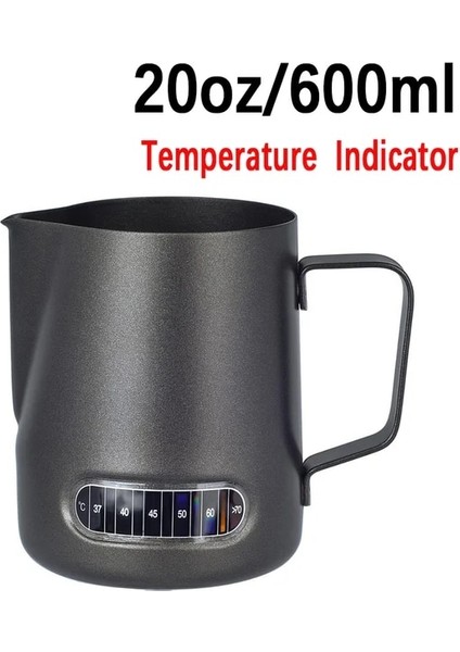 600 Ml-Siyah 350/600 ml Paslanmaz Çelik Süt Köpürtücü Sürahi Termometre Göstergesi ile Süt Sürahi Barista Kahve Latte Sanat Fincan Süt Sürahisi (Yurt Dışından)