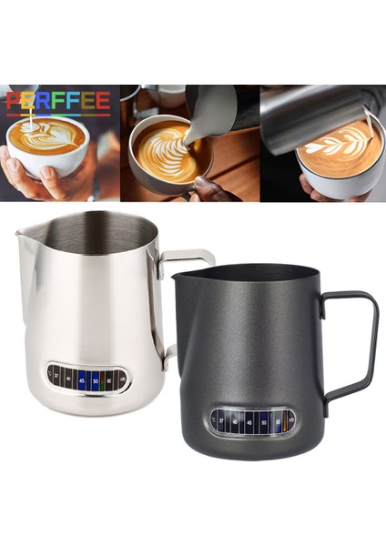 600 Ml-Siyah 350/600 ml Paslanmaz Çelik Süt Köpürtücü Sürahi Termometre Göstergesi ile Süt Sürahi Barista Kahve Latte Sanat Fincan Süt Sürahisi (Yurt Dışından) modelleri