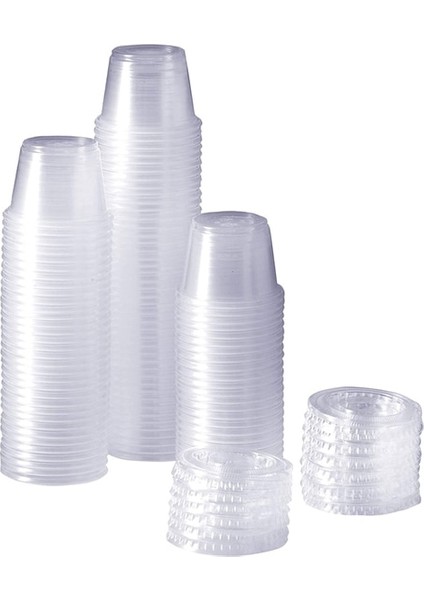 1 Oz 100 Takım 100 Adet 1 Oz 100 Takım Plastik Tek Kullanımlık Kapaklı Jello Shot Bardakları, Sufle Porsiyonu/sos Salata Sosu, Çeşni Kapları 30ML (Yurt Dışından)
