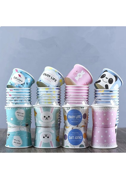 Sadece Cup4 7CM50PCS 50PCS Kağıt Bardaklar Doğum Günü Partisi Şekeri Tatlı Kapaklı Bardak Yüksek Kaliteli Karikatür Dondurma Kasesi 200ML Küçük Yuvarlak Tek Kullanımlık (Yurt Dışından)