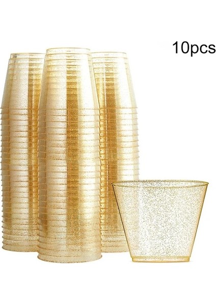 2.85X3.5X2.1 Inç 10 Adet Altın Plastik Bardak Tek Kullanımlık Su Bardağı Altın Tozu 90 Oz Meyve Suyu Fincanı Tatlı Bardağı Köpük Bardak Düğün Sofra Dekorasyon (Yurt Dışından)