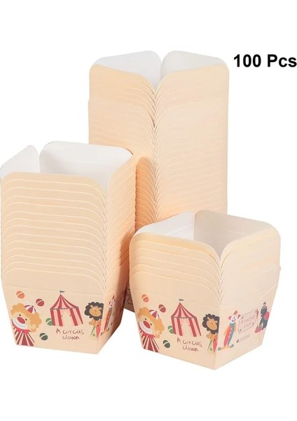 Karikatür Sirk 100 Adet 100 Adet Kağıt Cupcake Bardak Kare Tek Kullanımlık Kek Bardağı Isıya Dayanıklı Tatlı Kaseler Sevimli Mini Kek Kutusu Parti Düğün Malzemeleri (Yurt Dışından)