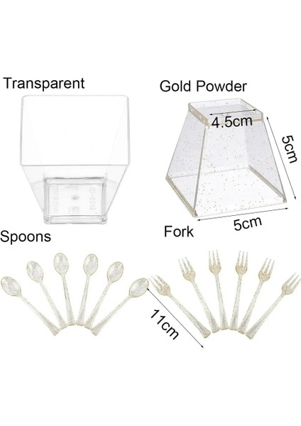 Altın Tozu 60 ml Tek Kullanımlık Mus Bardaklar Şeffaf Altın Tozu Muslar Tatlı Mezeler Bardak Kaşık Kapakları Düğün Parti Gıda Tutucu (Yurt Dışından) modelleri