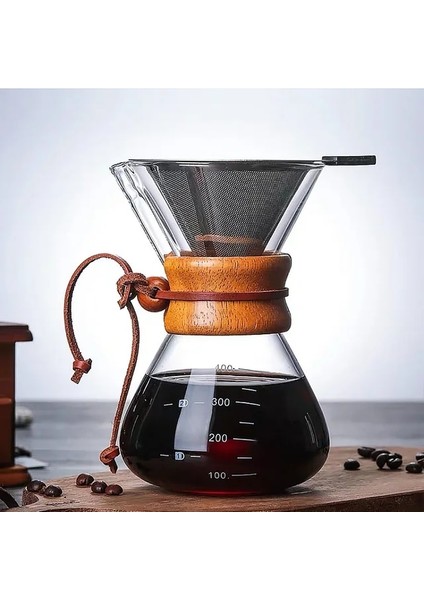 400ML Filtre Var 400ML 600ML 800ML Dayanıklı Cam Kahve Su Isıtıcısı Paslanmaz Çelik Filtre Damlatıcı Anti-Haşlanma Ahşap Saplı Bira Pot Barista Araçları (Yurt Dışından)
