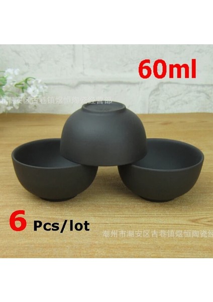 Kahverengi Promosyon 6 Adet Mor Kil Seramik Çay Bardağı Seti 60 ml Büyük Kapasiteli Siyah Çay Fincanı Bardak Çay Fincanı Kung Fu A + Kaliteli Porselen Hediye (Yurt Dışından)