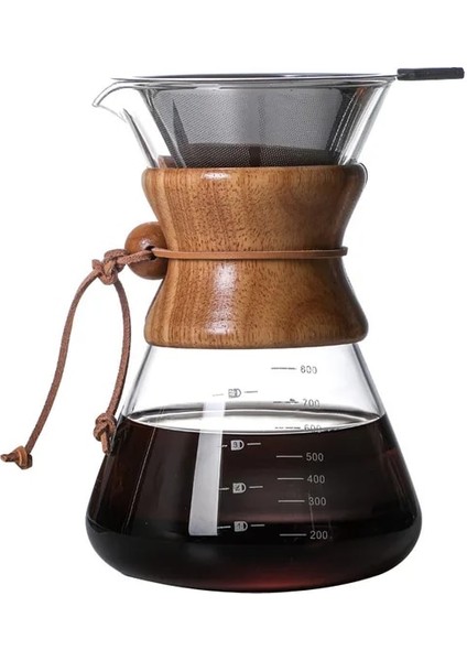 800ML Pot Filtre Ev Cam Cezve 400/600/800ML Üstün Bambu Dekor Manuel Kahve Demleme Potu (Yurt Dışından)