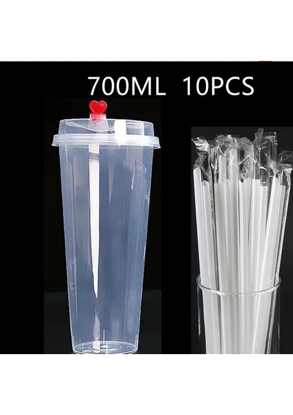 700 ml Sert Yeniden Kullanılabilir Kabarcık Çay Bardağı Tek Kullanımlık Plastik Süt Çay Boba Bardağı Parti Için Tek Kullanımlık Kapaklı ve Saman Verrine Gözlük Kadeh (Yurt Dışından)