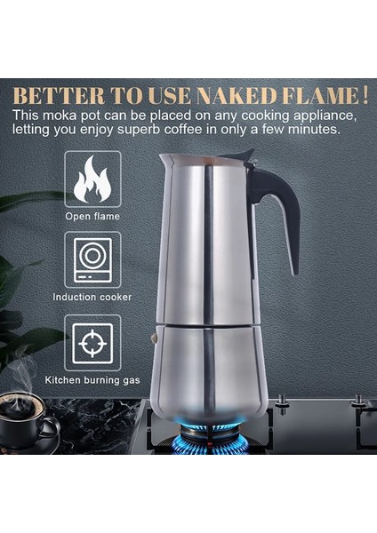 300 ml Cezve Moka Pot Paslanmaz Çelik Kahve Makinesi Şofben Kahve Makineleri Su Isıtıcısı Kahve Brewer Latte Percolator Soba Kahve Araçları (Yurt Dışından)