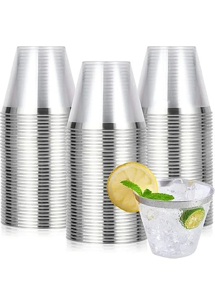 Simli 100 Adet Tek Kullanımlık Altın Plastik Bardaklar 9 Oz Şeffaf Bardak Altın Jantlı Kokteyl Bardakları Içecek Bardakları Parti Düğün Kızartma Gözlük (Yurt Dışından)