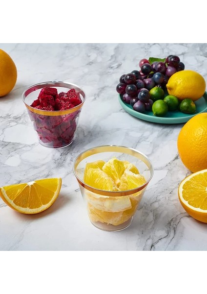 Simli 100 Adet Tek Kullanımlık Altın Plastik Bardaklar 9 Oz Şeffaf Bardak Altın Jantlı Kokteyl Bardakları Içecek Bardakları Parti Düğün Kızartma Gözlük (Yurt Dışından) fiyatları