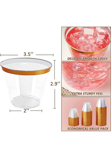 Simli 100 Adet Tek Kullanımlık Altın Plastik Bardaklar 9 Oz Şeffaf Bardak Altın Jantlı Kokteyl Bardakları Içecek Bardakları Parti Düğün Kızartma Gözlük (Yurt Dışından) modelleri