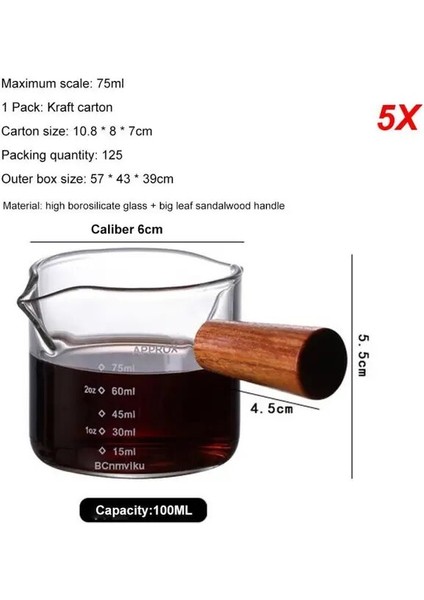 A 75 ml 5 Adet 5/8/10 Adet 75 ml Ölçü Kupa Şeffaf Ölçekli Cam Ölçüm Kabı Ahşap Saplı Cam Şeffaf Süt Sürahisi Yeni Premium Ölçüm Kabı (Yurt Dışından)
