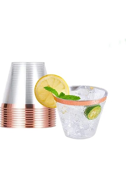 Pembe Jant 10 Adet 10/50/100 Adet Altın Plastik Bardaklar 9 Oz Şeffaf Bardak Altın Jantlı Kokteyl Bardakları Içecek Bardakları Düğün Parti Tek Kullanımlık Bardaklar (Yurt Dışından)