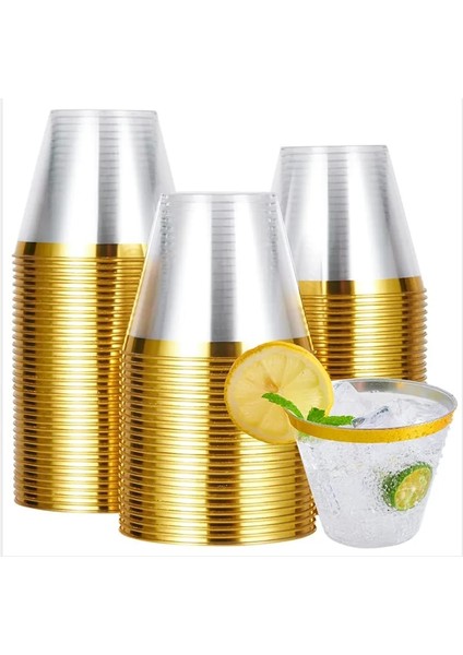 Pembe Jant 10 Adet 10/50/100 Adet Altın Plastik Bardaklar 9 Oz Şeffaf Bardak Altın Jantlı Kokteyl Bardakları Içecek Bardakları Düğün Parti Tek Kullanımlık Bardaklar (Yurt Dışından)