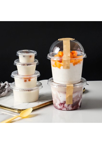 Şeffaf 100 Adet 100 Adet 250 ml Tek Kullanımlık Plastik Kapaklı Bardak Jöle Yoğurt Mus Sos Çeşni Şeffaf Tart Konteyner Gıda Depolama Parti (Yurt Dışından)