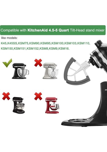 Kitchenaid Için Esnek Kenarlı Çırpıcı 4,5-/5-Quart Eğilebilir Kafalı Stand Mikser Kanat Şekli Düz Çırpıcı Kase Kazıyıcılı Mikser Bıçağı (Yurt Dışından) indirimleri