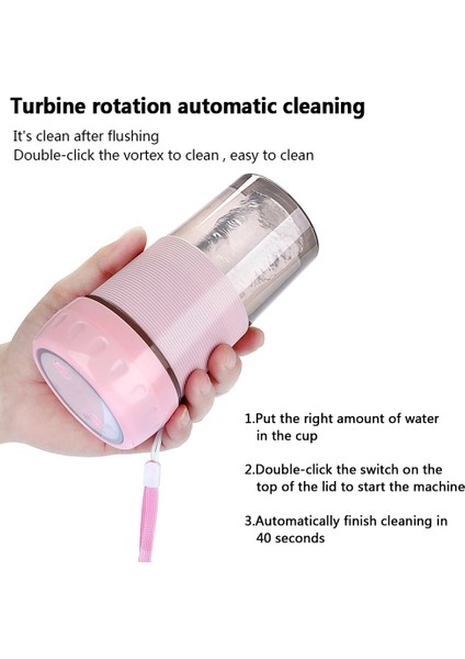 Pembe 300ML USB Şarjlı Taşınabilir Meyve Sıkacağı Çok Fonksiyonlu Mini Blender Bardağını Başlatmak Için Çift Tıklayın (Yurt Dışından)