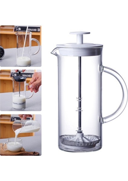 Beyaz Manuel Süt Köpürtücü Cam Süt Köpürtücü Cezve Cam Örgü Fransız Basın Kahve Makinesi Frother Sürahi Mikser Kreması Mutfak Aletleri (Yurt Dışından)