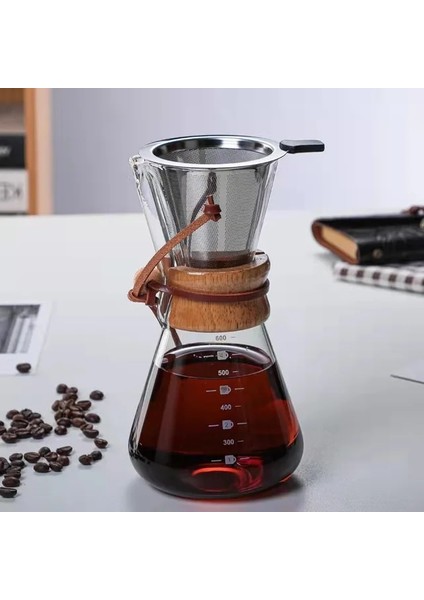 600 ml Filtre Net 400-600 ml Paslanmaz Çelik Filtre Pot Dayanıklı Cam Makinesi Cezve Espresso Kahve Makinesi Çay Su Pot Seti Kahve Makinesi (Yurt Dışından)