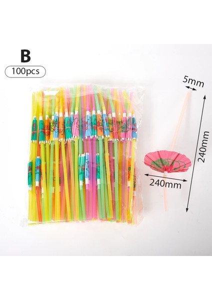B 70/100 Adet Şemsiye Kokteyl Içme Tek Kullanımlık Pipetler Hawaii Parti Meyve Suyu Pipetleri (Yurt Dışından)