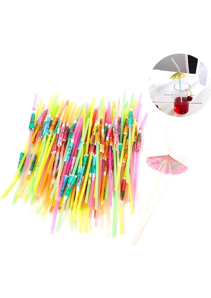 B 70/100 Adet Şemsiye Kokteyl Içme Tek Kullanımlık Pipetler Hawaii Parti Meyve Suyu Pipetleri (Yurt Dışından)