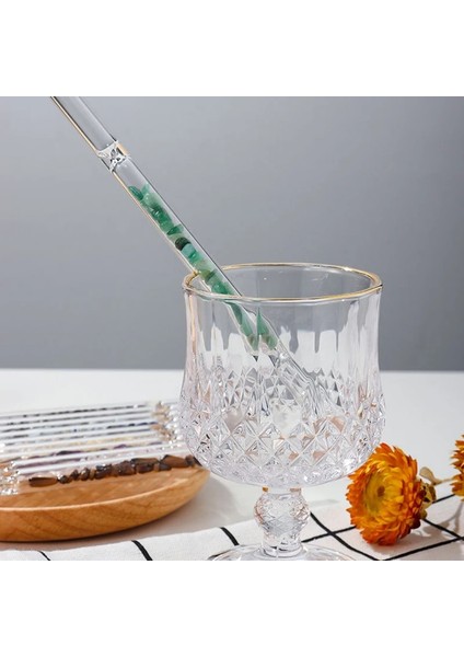 Dongling Yeşim Doğal Kristal Çakıl Cam Pipet Ametist Enerji Sağlık Içeceği Saman Dekorasyon Aile Içme Gereçleri 1 Adet (Yurt Dışından)