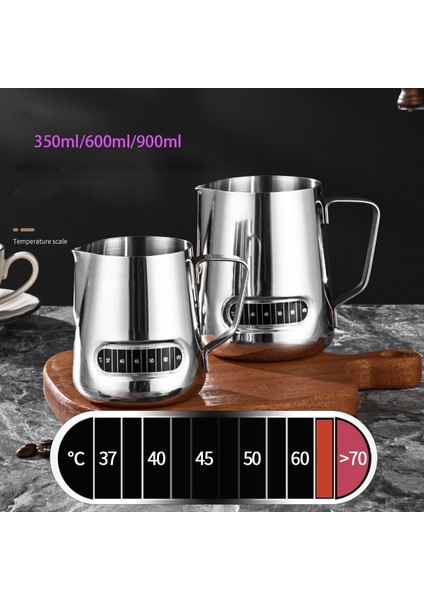 600ML 350/600ML/900ML Paslanmaz Çelik Sıcaklık Etiketi ile Çekme Çiçek Fincan Espresso Süt Köpürtücü Pot Çekme Saksı Kahve Makinesi (Yurt Dışından)