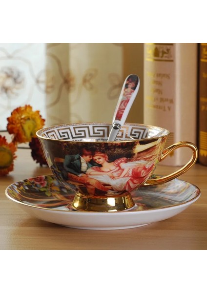 F Avrupa Kraliyet Sarayı Kemik Çini Kahve Seti Lüks Porselen Çay Seti Seramik Çay Fincanları Tabağı Kaşık Drinkware Coffeeware (Yurt Dışından)